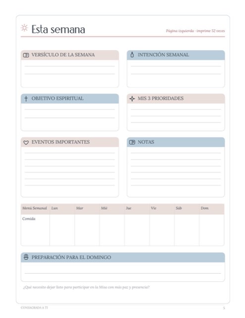 Página Esta semana del planeador Mi Semana y Mis Hábitos